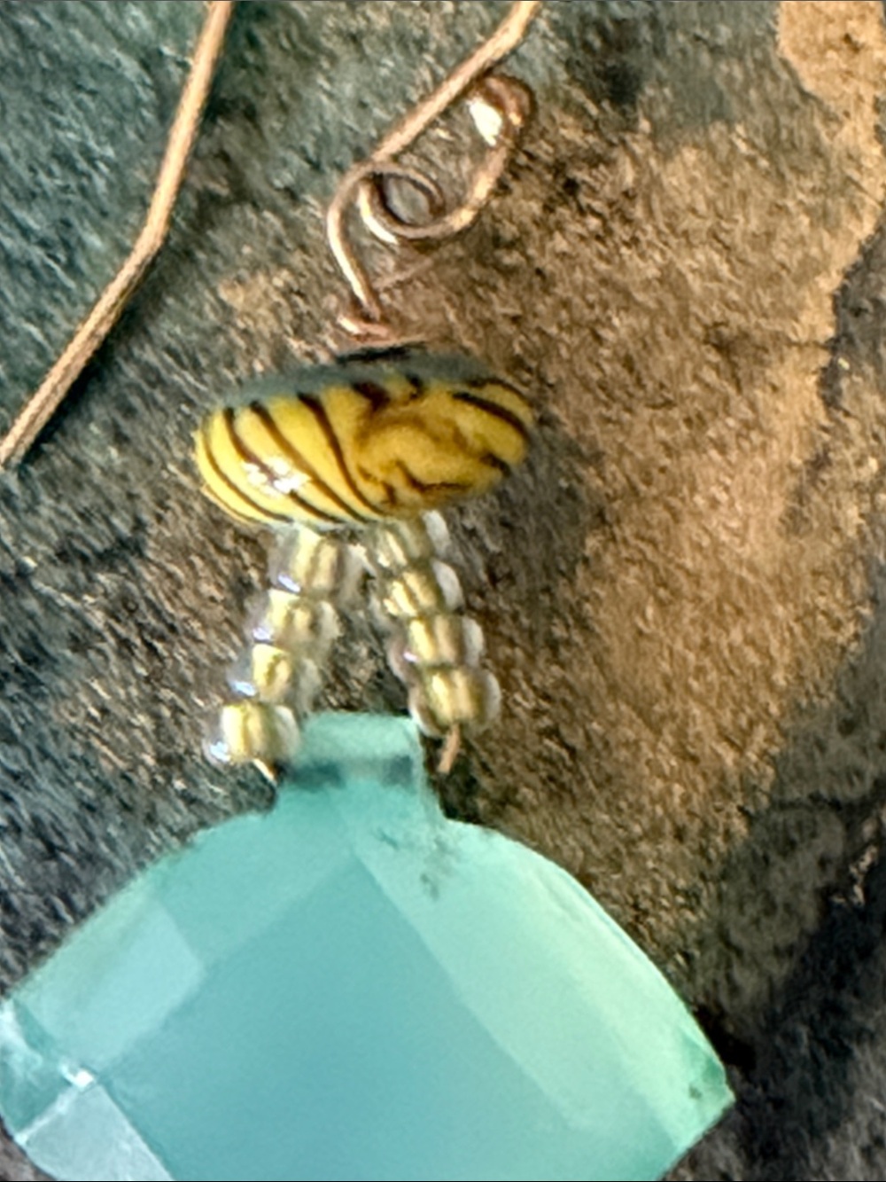 Chalcedony carved  seafoam blue green with Venetian glass beads pierced earrings - Picture 6 of 8